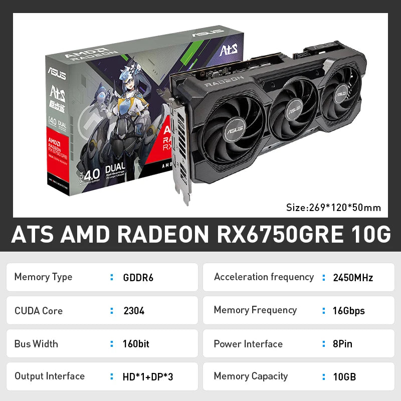 ASUS ATS RX6750GRE V2 10G Graphics Card AMD GPU GDDR6 160Bit Video Memory 2K High Refresh Rate Gaming Video Card placa de vídeo