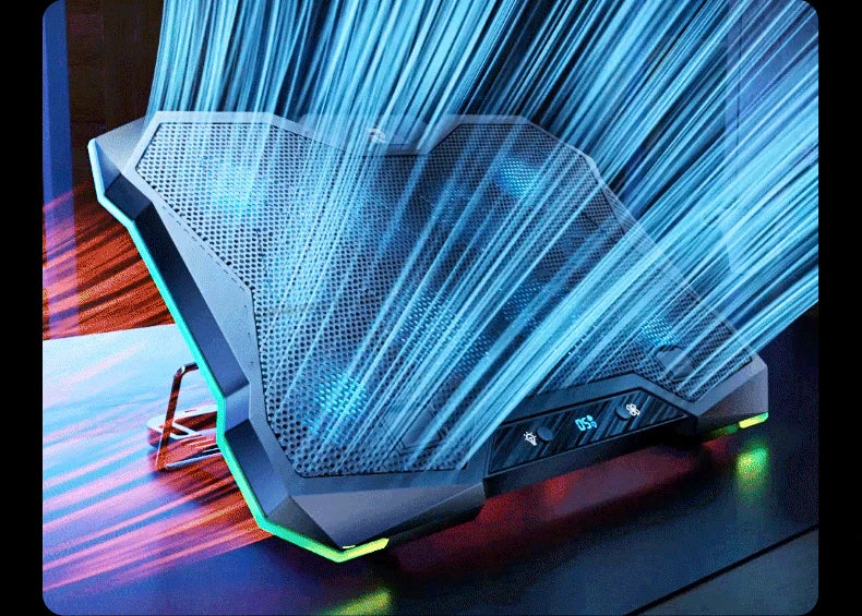 D11 Gaming Laptop Cooler 10 Fans Foldable Adjustable Notebook Stand Heat Dissipation Holder for 12-18'' Cooling Pad W/ RGB Light