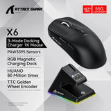 Attack Shark X6 PAW3395 Bluetooth Gaming Mouse , Tri-Mode Connection, RGB Touch Magnetic Charging Base, Macro Gaming Mouse
