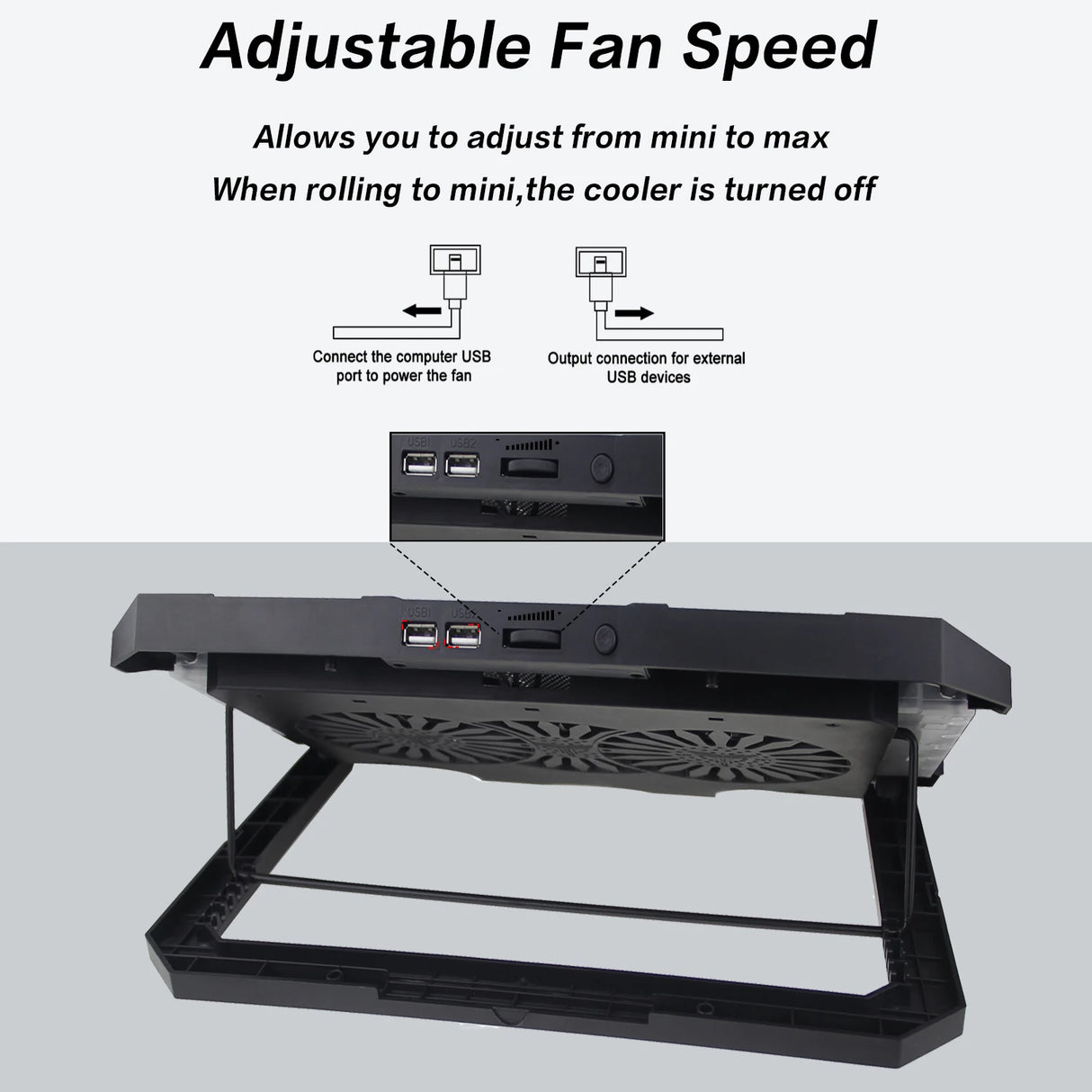 Laptop Cooling Pad,12"-17"Laptop Cooler,Gaming Laptop Cooling Stand, Wind Speed Adjustable, 2 USB Powered Laptop Fan Cooling Pad