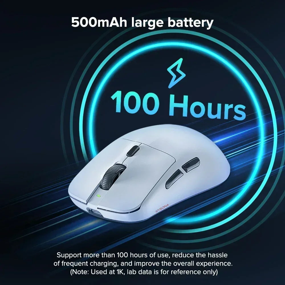 Kysona M617 8khz Wireless Bluetooth Lightweight Gaming Mouse PAW3395 26000DPI Low Latency Rechargeable Wired Gaming Mouse