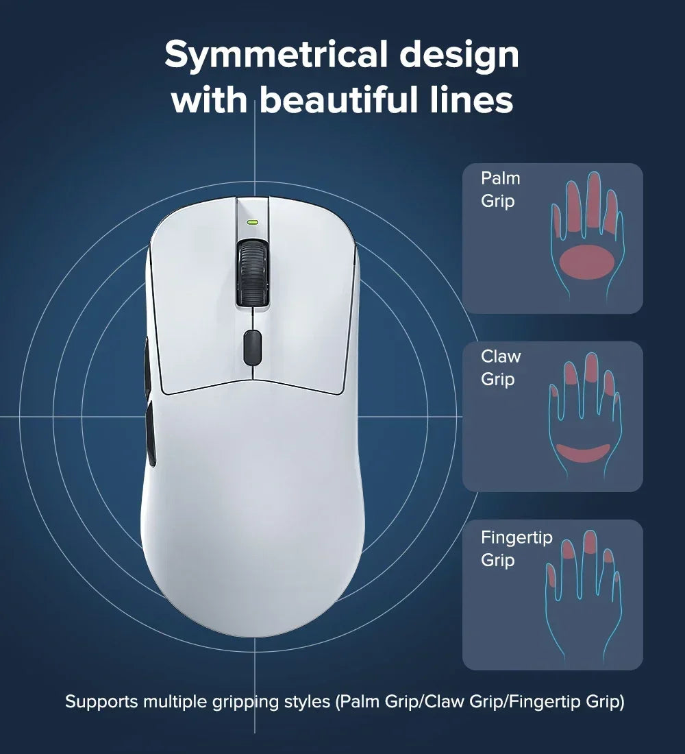 Kysona M617 8khz Wireless Bluetooth Lightweight Gaming Mouse PAW3395 26000DPI Low Latency Rechargeable Wired Gaming Mouse