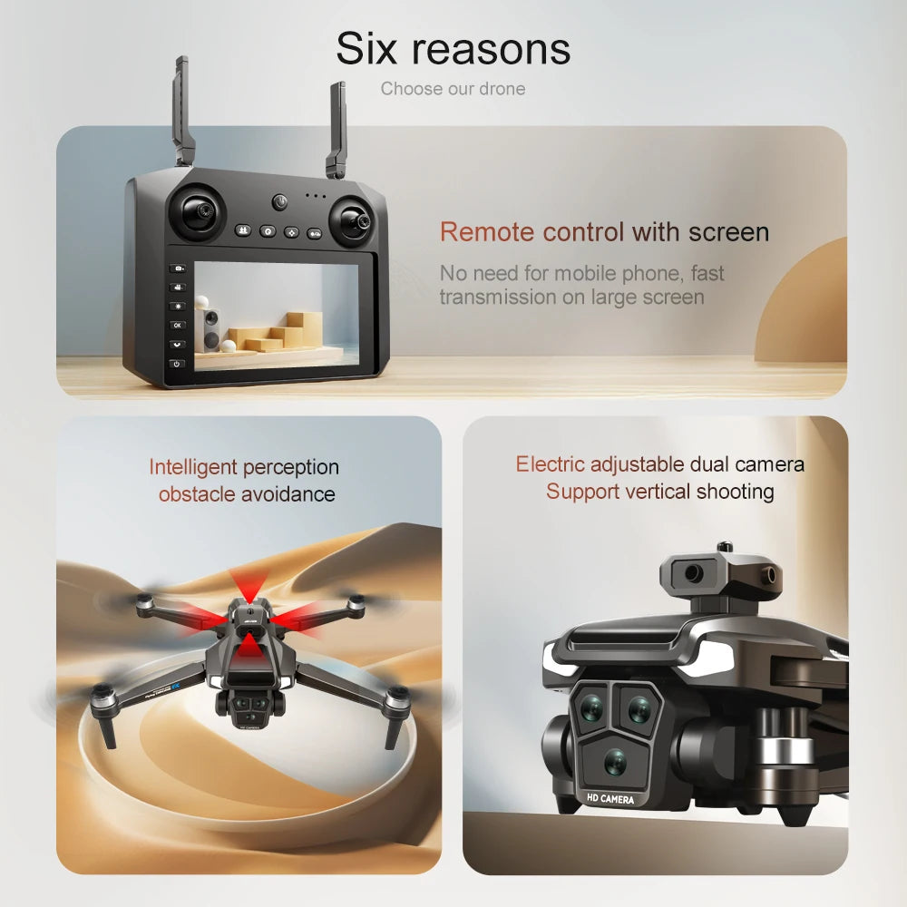 Drone 4K HD Brushless Motor Avoidance Drones with 4.5" Screen On Control Dual Cameras Quadcopter Gifts For Children and Adults