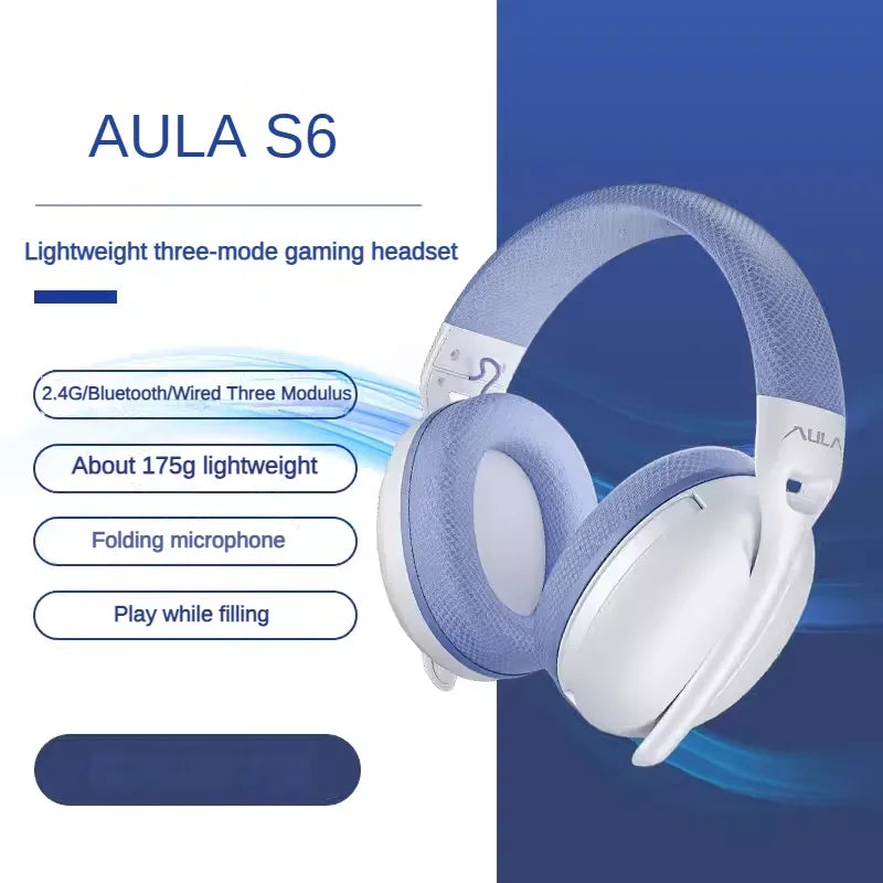 AULA S6 Gaming Headphone Wireless Bluetooth Wired Head-mounted Headsets with Mic Custom Lightweight Desktop Laptop Computer