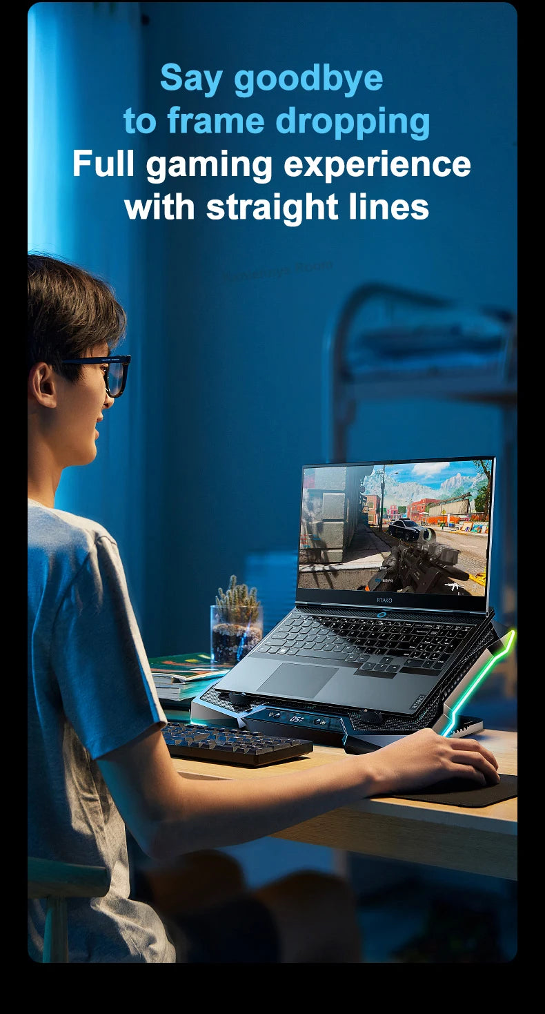 D11 Gaming Laptop Cooler 10 Fans Foldable Adjustable Notebook Stand Heat Dissipation Holder for 12-18'' Cooling Pad W/ RGB Light