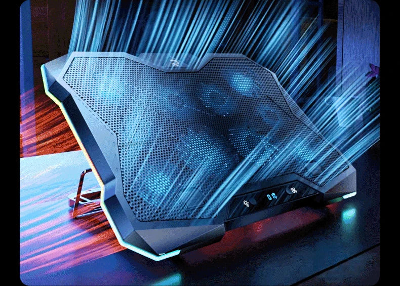 D11 Gaming Laptop Cooler 10 Fans Foldable Adjustable Notebook Stand Heat Dissipation Holder for 12-18'' Cooling Pad W/ RGB Light