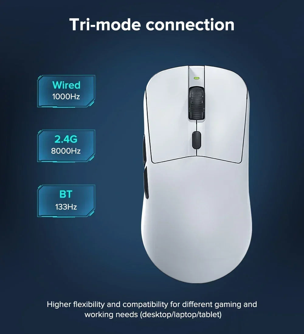 Kysona M617 8khz Wireless Bluetooth Lightweight Gaming Mouse PAW3395 26000DPI Low Latency Rechargeable Wired Gaming Mouse