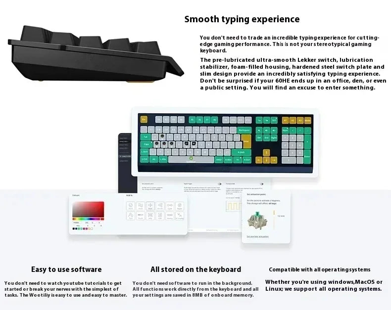 Wooting 60he + 80he Magnetic Axis Mechanical Keyboard Low Delay Full Dynamic Simulation Esports Level Game Keyboard Laptops