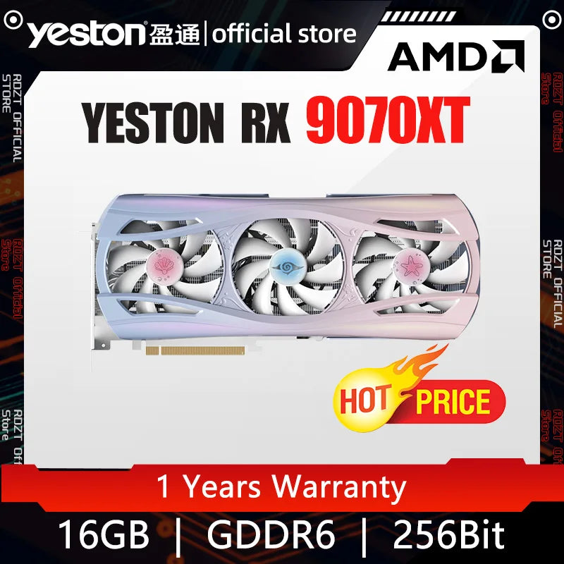 Yeston RX 9070XT-16G GDDR6 256bit Graphics Card 20Gbps 2518MHz Navi48/4nm  Sakura Eye Water Atlantis OC
