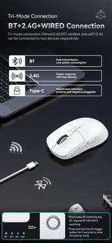 Attack Shark X6 PAW3395 Bluetooth Gaming Mouse , Tri-Mode Connection, RGB Touch Magnetic Charging Base, Macro Gaming Mouse