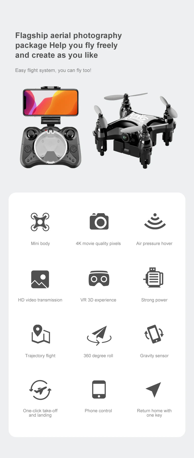 Mini Drone Movie Quality Photography Remote Control Aircraft Aircraft Helicopter Kid Children's Toy Gift