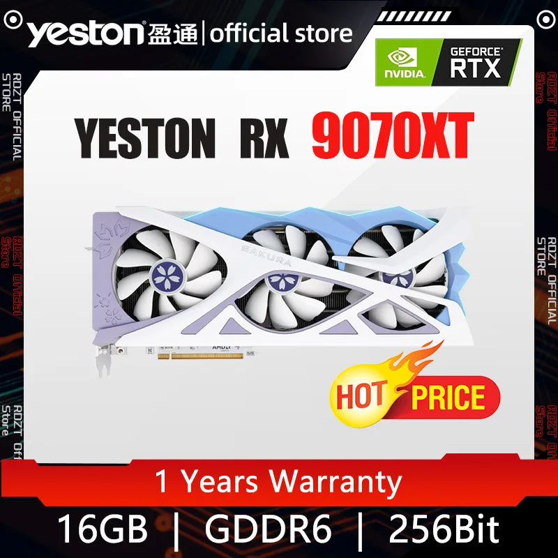 Yeston RX 9070XT-16G OC GDDR6 256bit 20Gbps Graphics Card 2518MHz Esports live video editing game graphics card