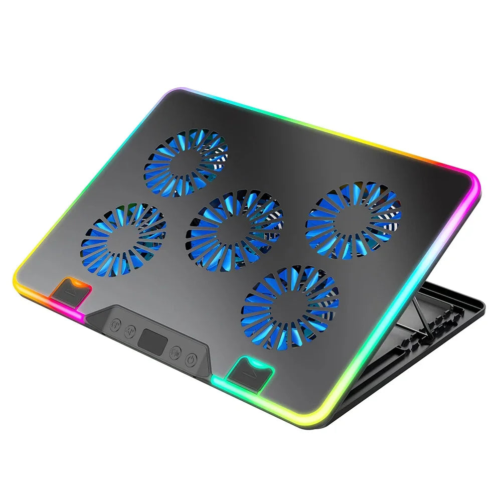 Laptop Cooling Pad with 5 Quiet Fans Laptop Cooling Stand Height Adjustable RGB for 11-17.3in Computer PC Notebook Gaming Laptop