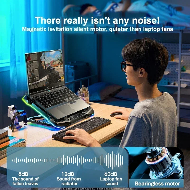 D11 Gaming Laptop Cooler 10 Fans Foldable Adjustable Notebook Stand Heat Dissipation Holder for 12-18'' Cooling Pad W/ RGB Light