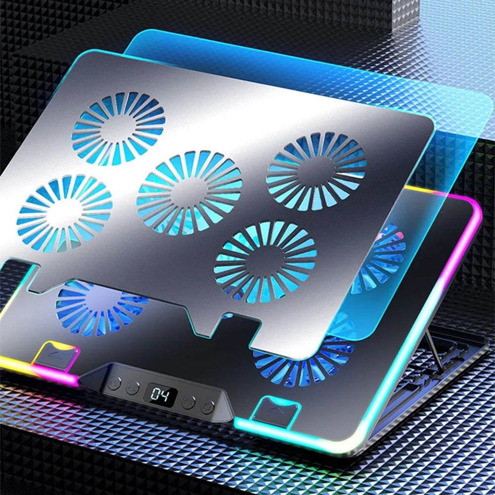 Laptop Cooling Pad with 5 Quiet Fans Laptop Cooling Stand Height Adjustable RGB for 11-17.3in Computer PC Notebook Gaming Laptop