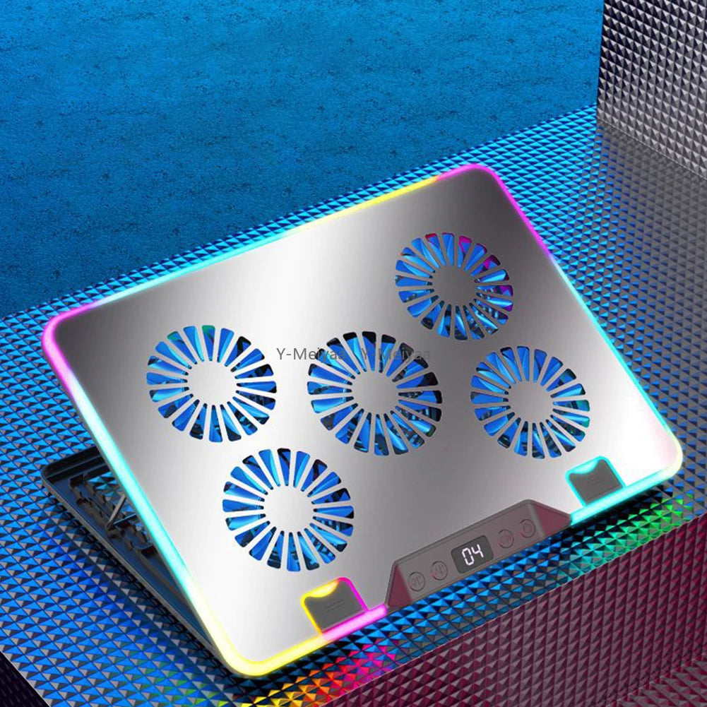 Laptop Cooling Pad with 5 Quiet Fans Laptop Cooling Stand Height Adjustable RGB for 11-17.3in Computer PC Notebook Gaming Laptop