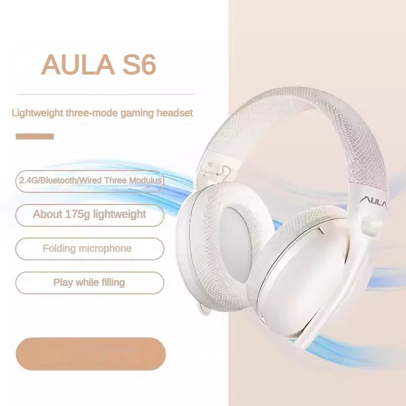 AULA S6 Gaming Headphone Wireless Bluetooth Wired Head-mounted Headsets with Mic Custom Lightweight Desktop Laptop Computer