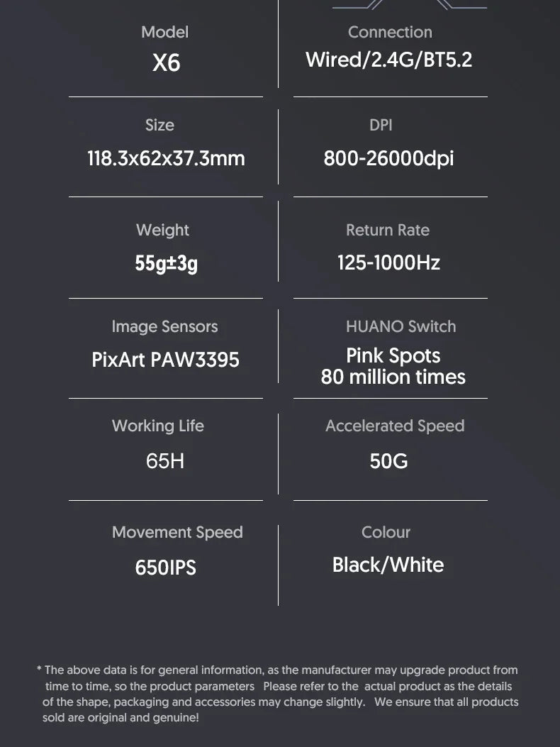 Attack Shark X6 PAW3395 Bluetooth Gaming Mouse , Tri-Mode Connection, RGB Touch Magnetic Charging Base, Macro Gaming Mouse
