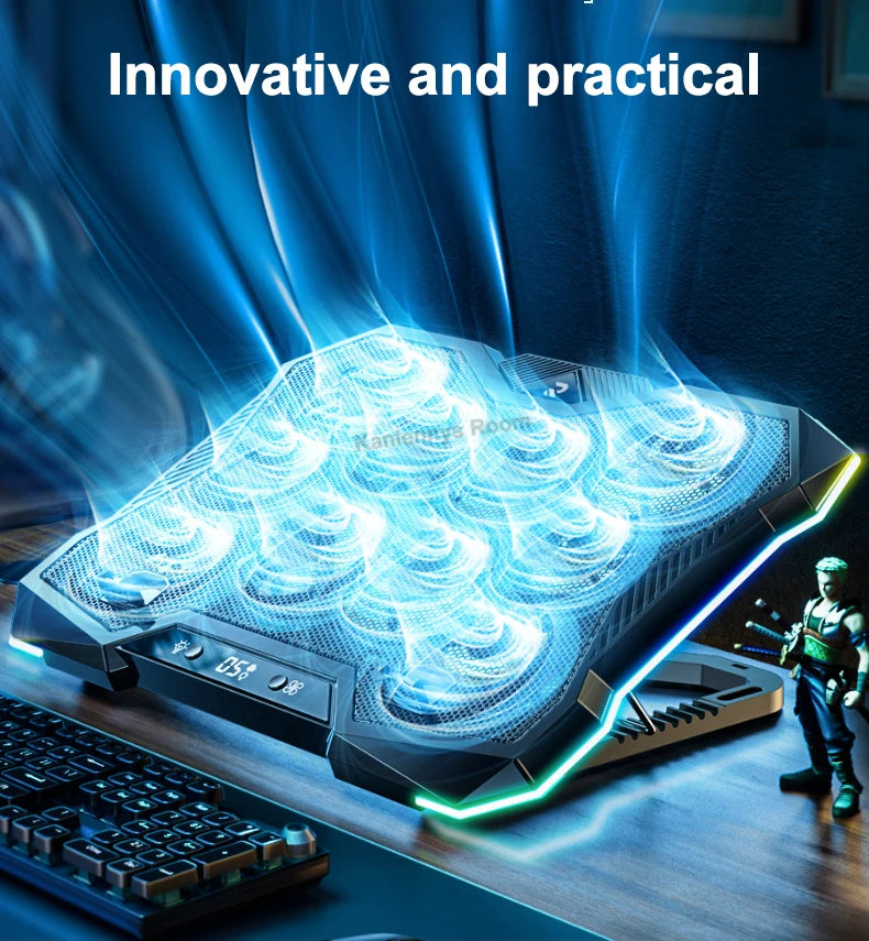 D11 Gaming Laptop Cooler 10 Fans Foldable Adjustable Notebook Stand Heat Dissipation Holder for 12-18'' Cooling Pad W/ RGB Light
