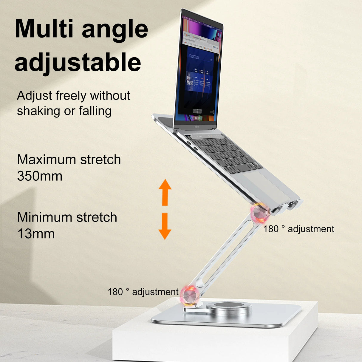 Premium Aluminum Laptop Stand: 360° Adjustable Rotation & Anti-Slip Silicone Base for Ergonomic Workspace Stability ﻿
