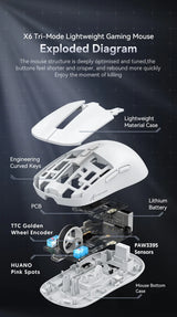 Attack Shark X6 PAW3395 Bluetooth Gaming Mouse , Tri-Mode Connection, RGB Touch Magnetic Charging Base, Macro Gaming Mouse