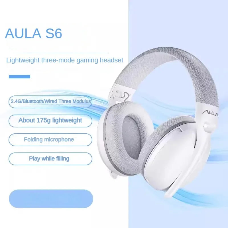 AULA S6 Gaming Headphone Wireless Bluetooth Wired Head-mounted Headsets with Mic Custom Lightweight Desktop Laptop Computer