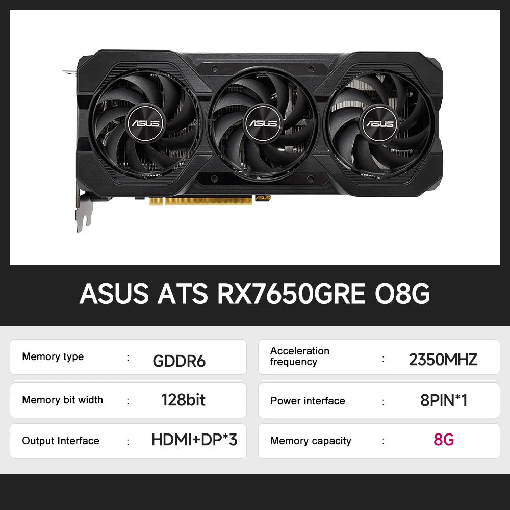 ASUS Graphics Card ATS RX7650GRE O8G Graphics Card AMD Video Memory 2K High Refresh Rate Gaming Video Card placa de vídeo