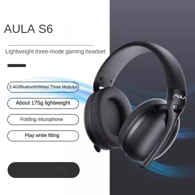 AULA S6 Gaming Headphone Wireless Bluetooth Wired Head-mounted Headsets with Mic Custom Lightweight Desktop Laptop Computer