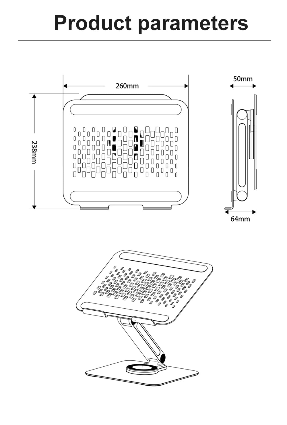 Premium Aluminum Laptop Stand: 360° Adjustable Rotation & Anti-Slip Silicone Base for Ergonomic Workspace Stability ﻿