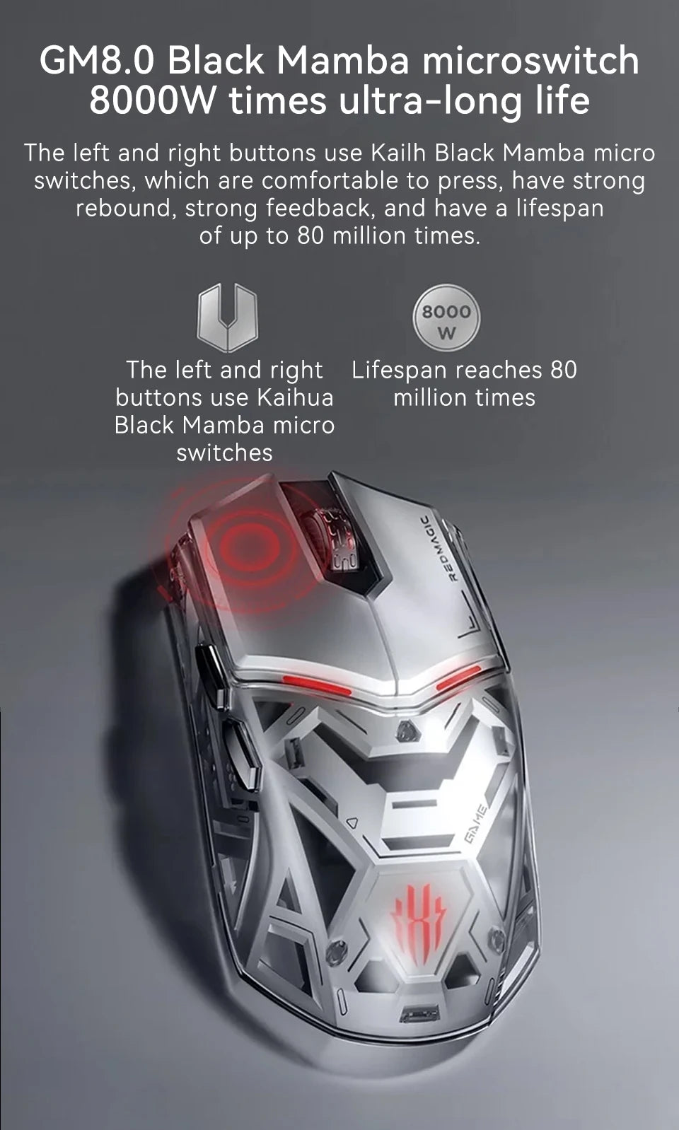 Redmagic gaming Mouse 1S Wired/Wireless/Bluetooth PAW3395 RGB Ergonomics Lightweight Driver Customization Gaming Mouse
