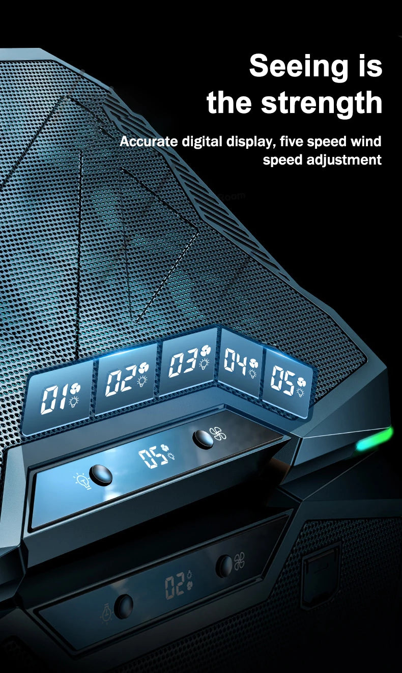 D11 Gaming Laptop Cooler 10 Fans Foldable Adjustable Notebook Stand Heat Dissipation Holder for 12-18'' Cooling Pad W/ RGB Light