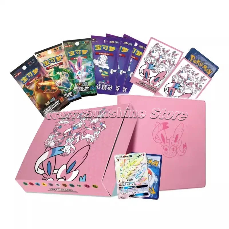 Original Pokemon PTCG Card Chinese Eevee GX Gift Box Cards Sylveon Glaceon Leafeon Umbreon Espeon Genuine Toys Children Gifts