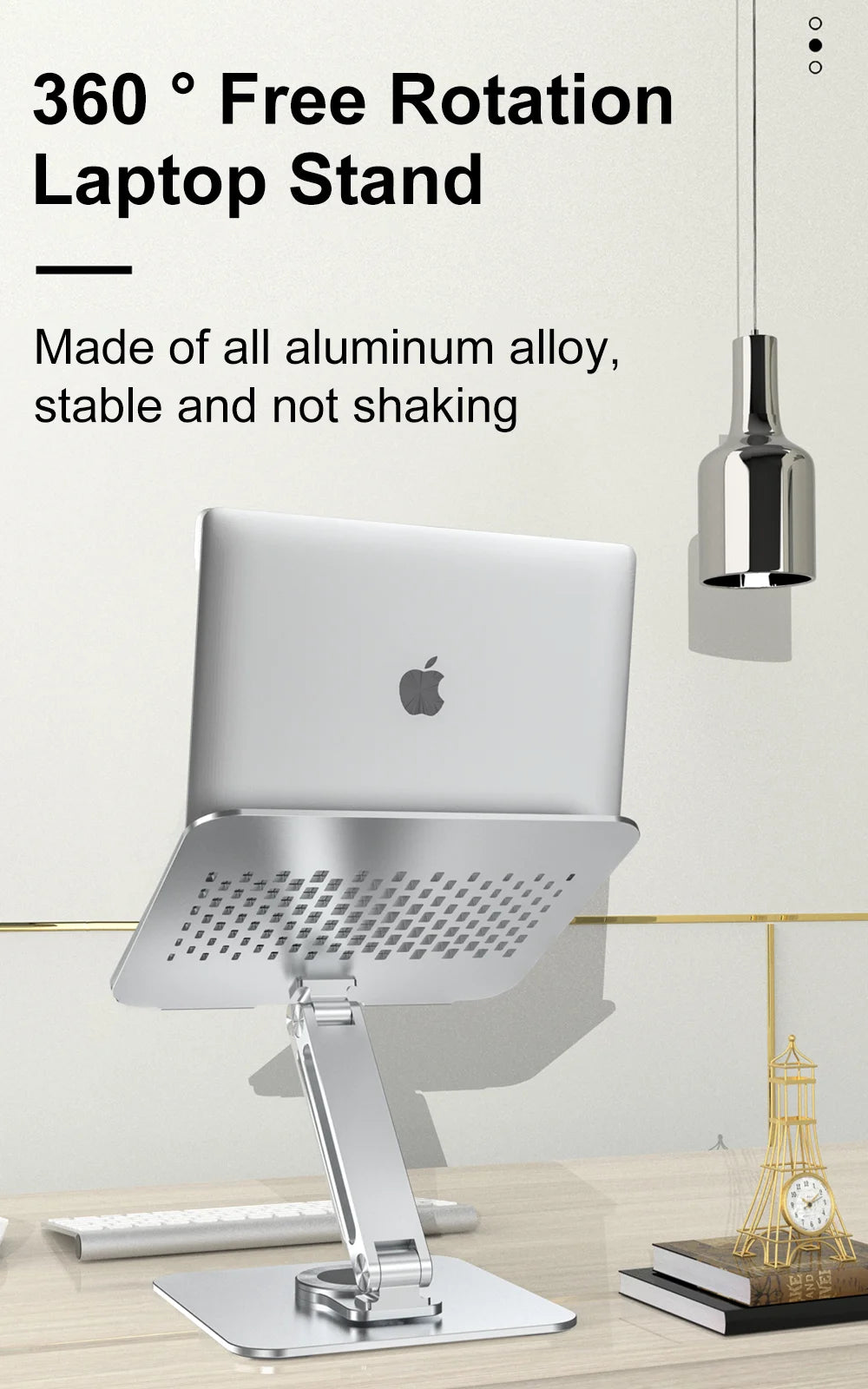 Premium Aluminum Laptop Stand: 360° Adjustable Rotation & Anti-Slip Silicone Base for Ergonomic Workspace Stability ﻿