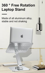 Premium Aluminum Laptop Stand: 360° Adjustable Rotation & Anti-Slip Silicone Base for Ergonomic Workspace Stability ﻿