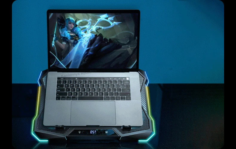 D11 Gaming Laptop Cooler 10 Fans Foldable Adjustable Notebook Stand Heat Dissipation Holder for 12-18'' Cooling Pad W/ RGB Light