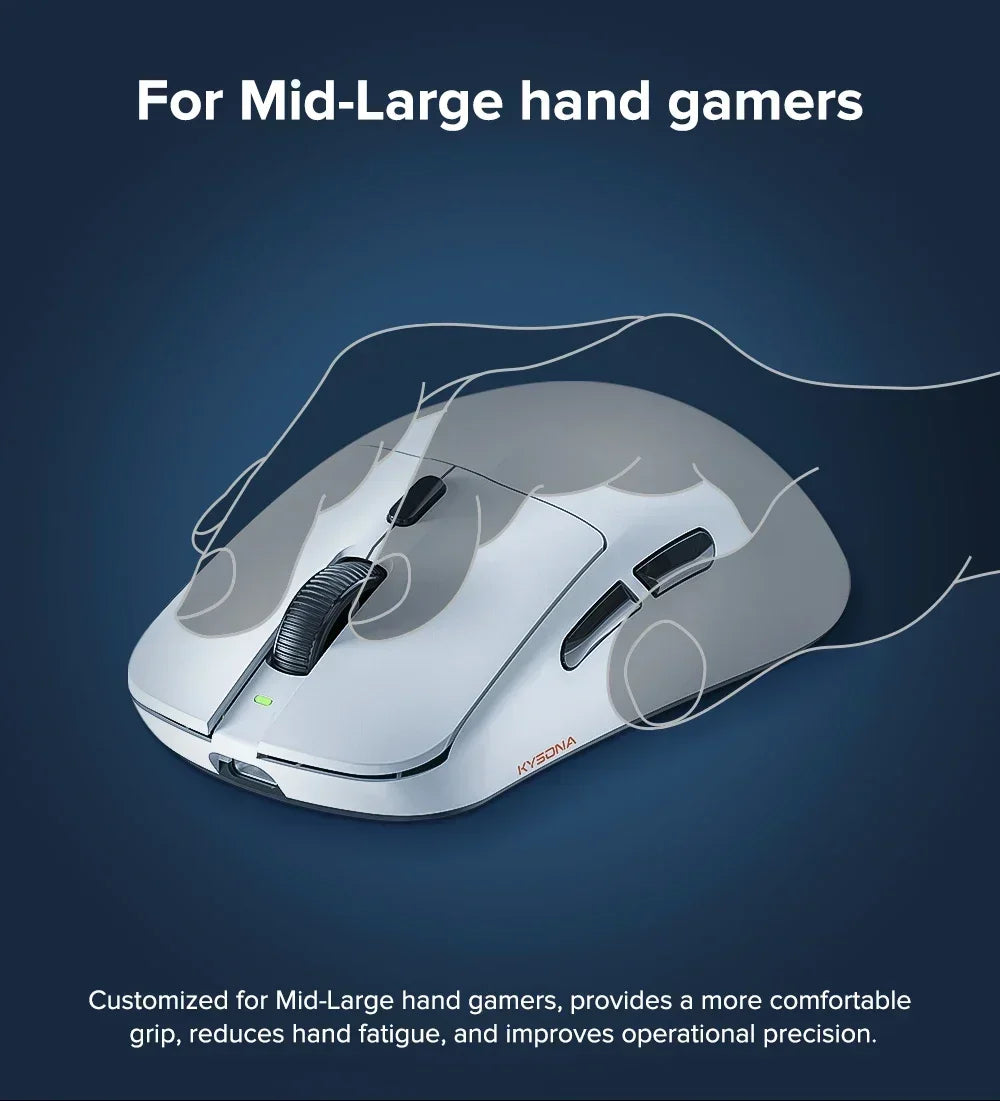 Kysona M617 8khz Wireless Bluetooth Lightweight Gaming Mouse PAW3395 26000DPI Low Latency Rechargeable Wired Gaming Mouse