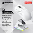 Attack Shark X6 PAW3395 Bluetooth Gaming Mouse , Tri-Mode Connection, RGB Touch Magnetic Charging Base, Macro Gaming Mouse