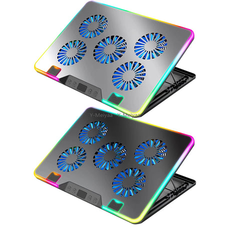 Laptop Cooling Pad with 5 Quiet Fans Laptop Cooling Stand Height Adjustable RGB for 11-17.3in Computer PC Notebook Gaming Laptop