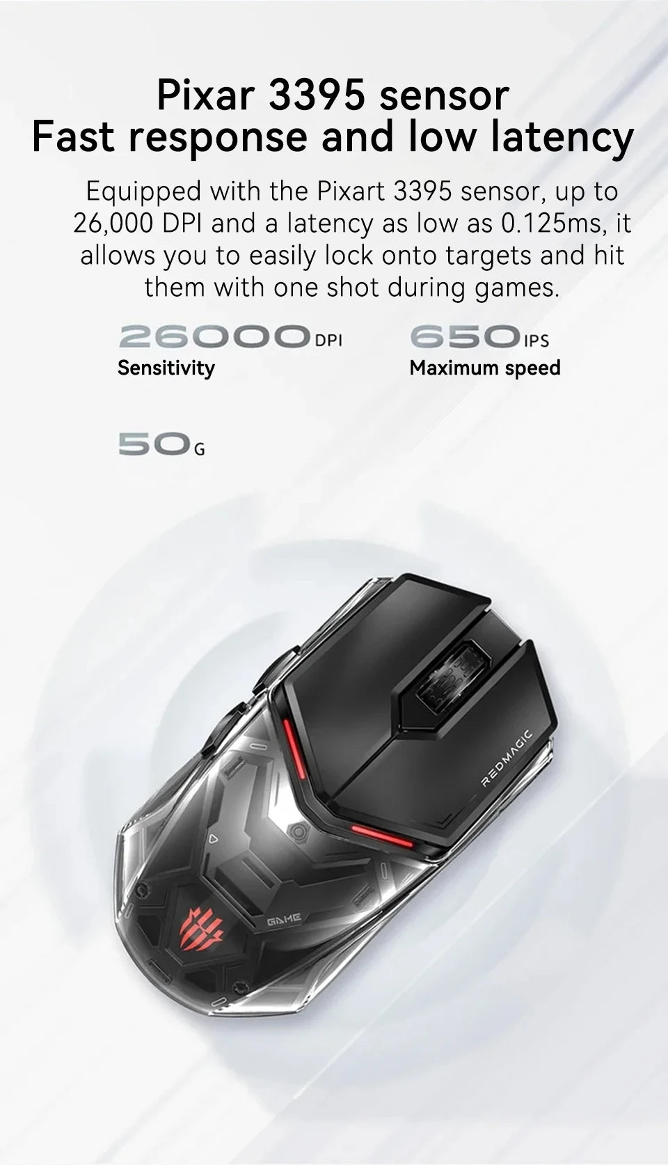 Redmagic gaming Mouse 1S Wired/Wireless/Bluetooth PAW3395 RGB Ergonomics Lightweight Driver Customization Gaming Mouse
