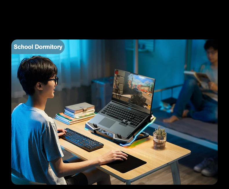 D11 Gaming Laptop Cooler 10 Fans Foldable Adjustable Notebook Stand Heat Dissipation Holder for 12-18'' Cooling Pad W/ RGB Light