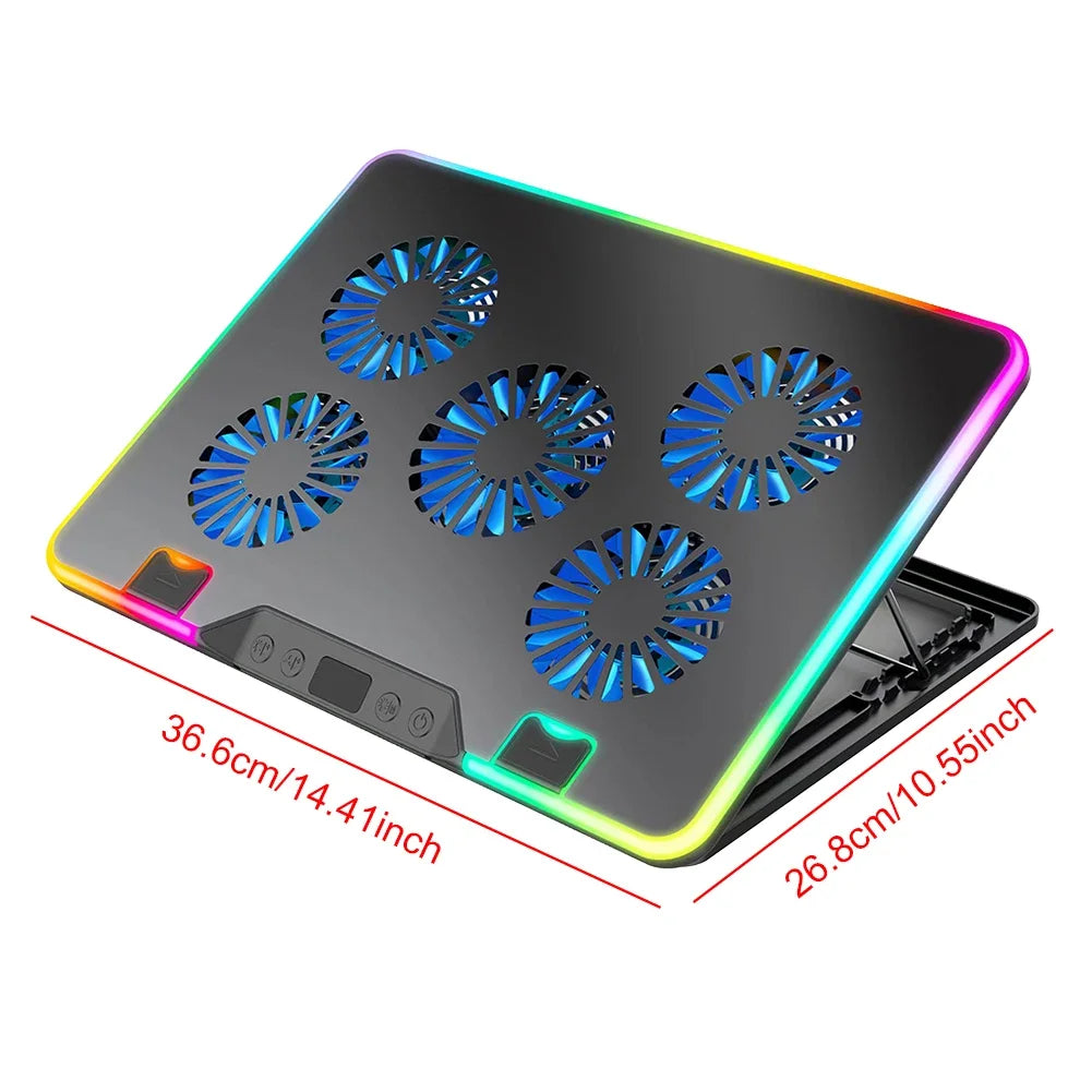 Laptop Cooling Pad with 5 Quiet Fans Laptop Cooling Stand Height Adjustable RGB for 11-17.3in Computer PC Notebook Gaming Laptop