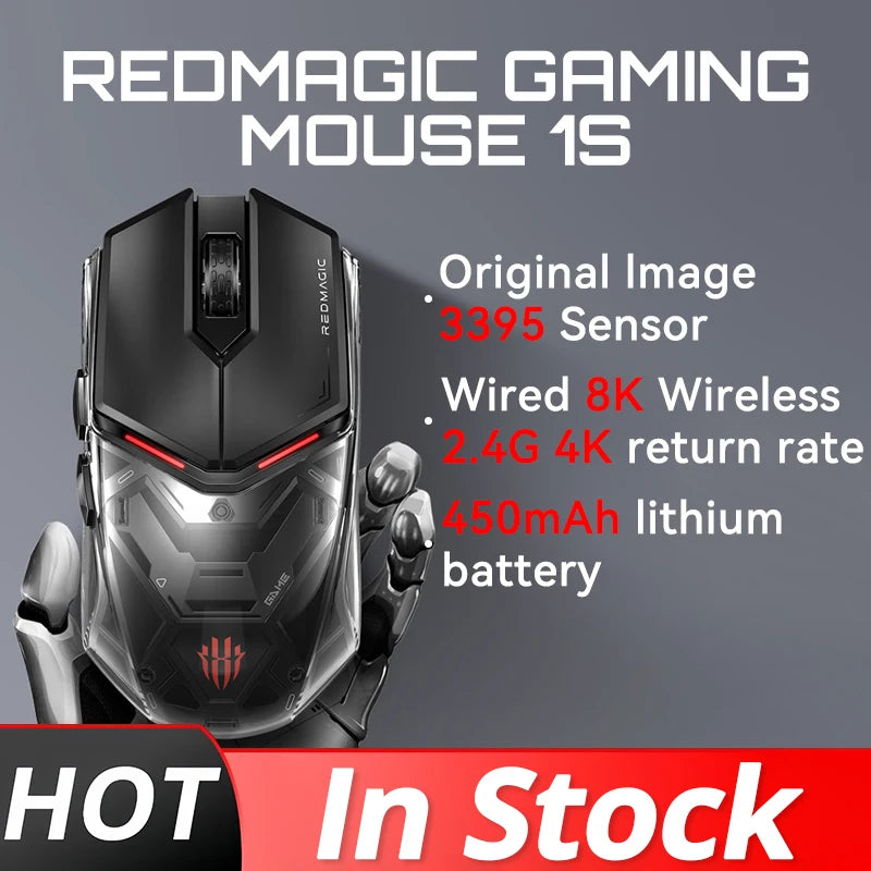 Redmagic gaming Mouse 1S Wired/Wireless/Bluetooth PAW3395 RGB Ergonomics Lightweight Driver Customization Gaming Mouse