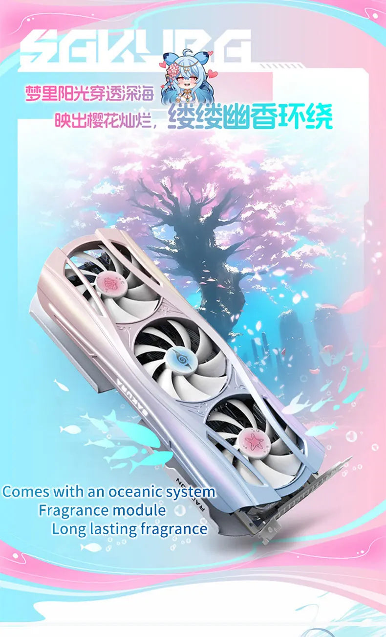Yeston RX 9070XT-16G GDDR6 256bit Graphics Card 20Gbps 2518MHz Navi48/4nm  Sakura Eye Water Atlantis OC