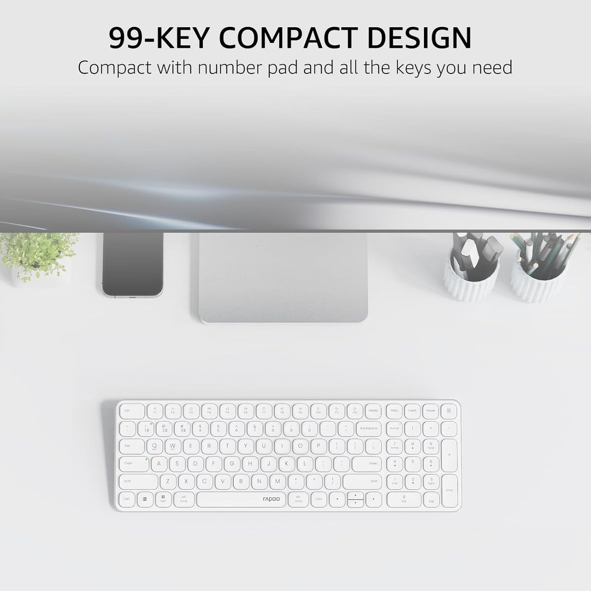 E9310M Wireless Keyboard, Multi-Device Bluetooth Keyboard with Number Pad, Low-Profile, Quiet Typing, 99-Key, Battery Powered, Support 4 Devices, Compatible W/ Windows, Linux, Chrome, Mac, Ipad