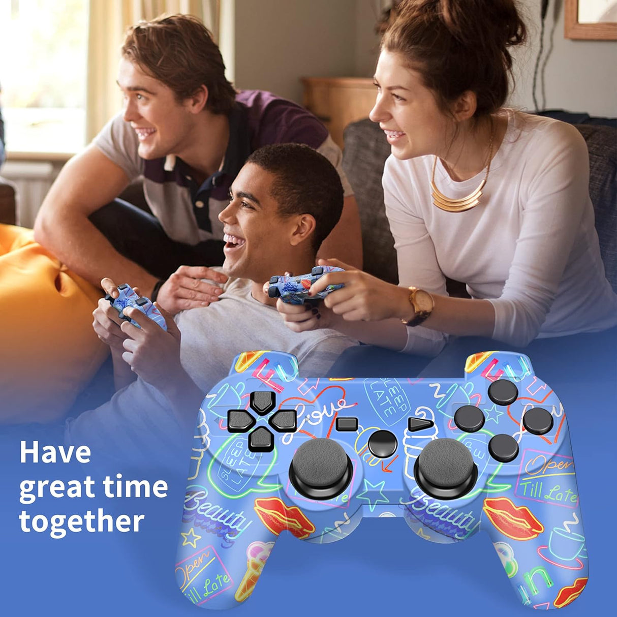 Controller, Wireless Controller, Game Controller Compatible for Play3 Remote with Charger and Thumb Gripss