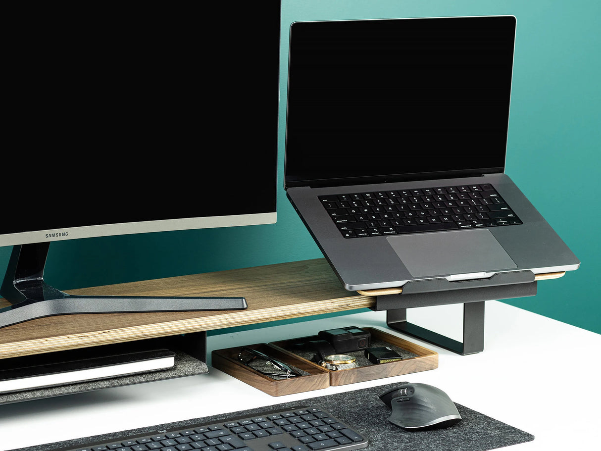 Laptop Stand Wood and Steel Macbook Pro Stand Wooden Laptop Riser Desk Shelf for Macbook