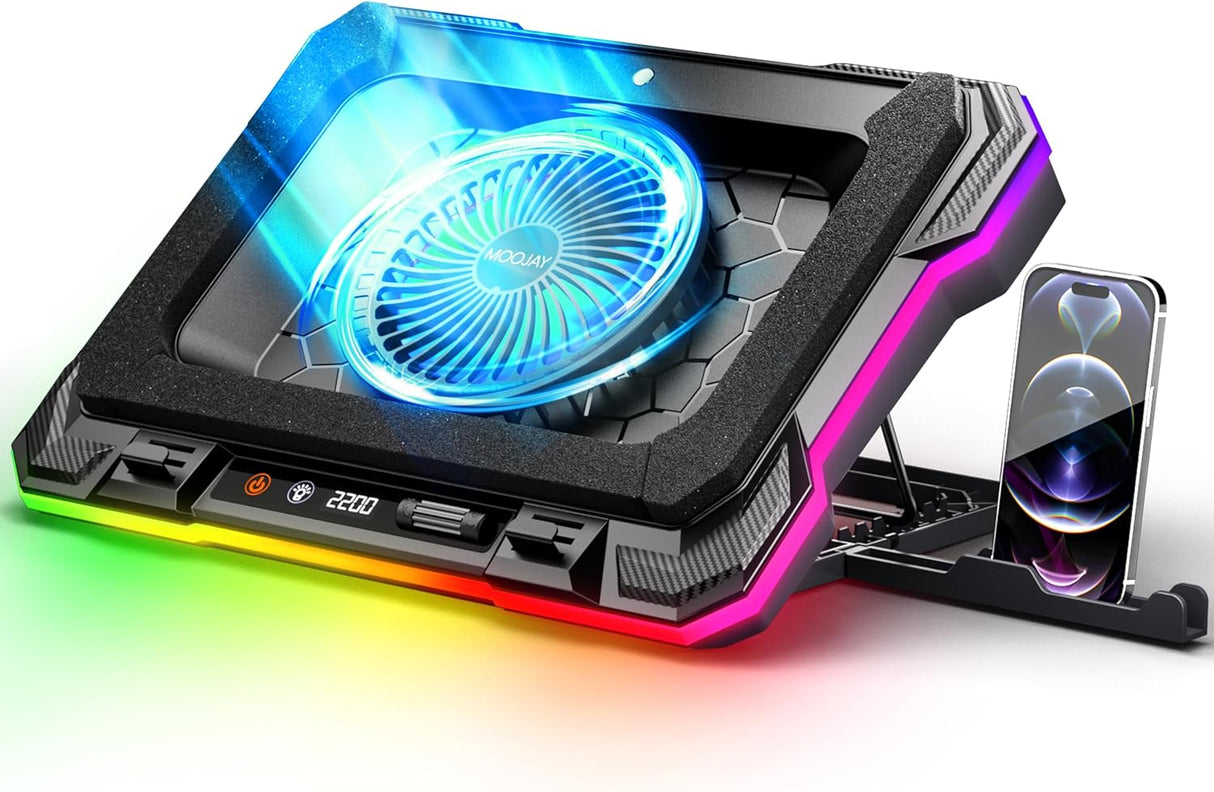 Laptop Cooling Pad Powerful Turbo Fan RGB Gaming Notebook Cooler, Moojay Laptop