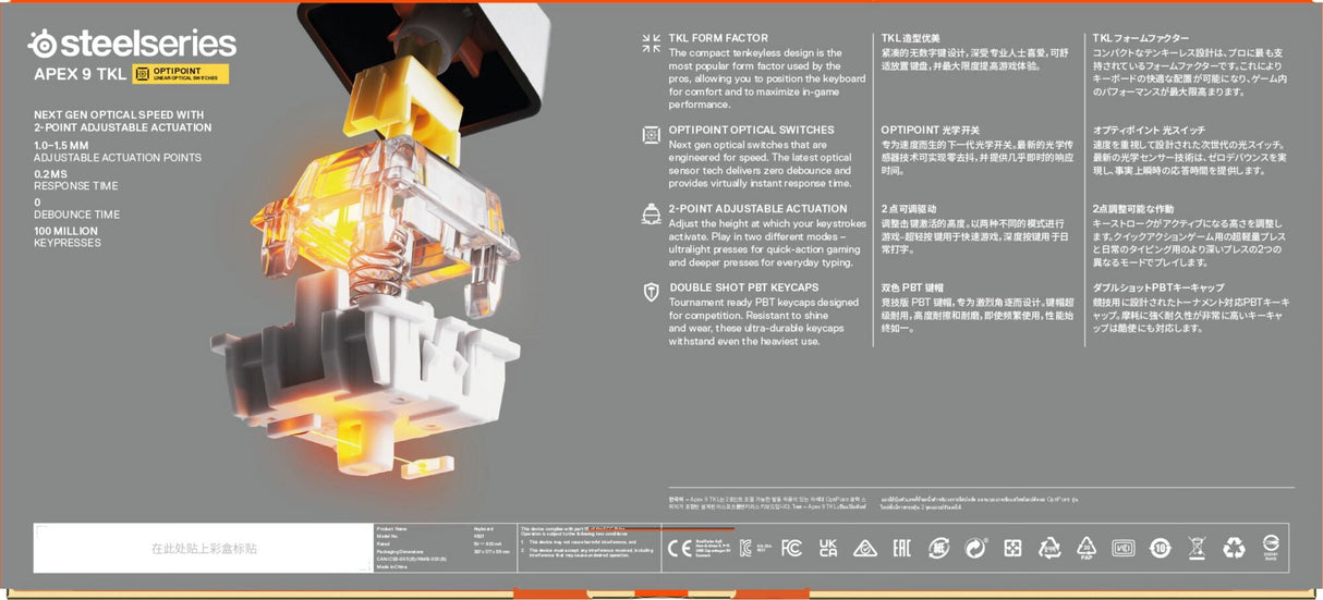 Apex 9 TKL Mechanical Gaming Keyboard – Tenkeyless – RGB – USB-C - Mac/Pc