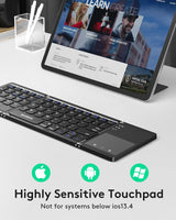 Foldable Bluetooth Keyboard with Touchpad - Portable Wireless Keyboard with Holder, Rechargeable Full Size Ultra Slim Pocket Folding Keyboards for Android Windows Ios Tablet & Laptop - Black