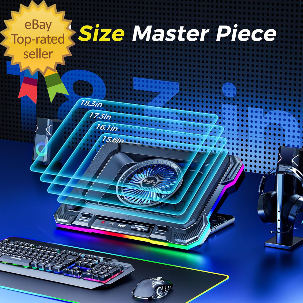Gaming Laptop Cooling Pad with Powerful Cooler Fans RGB Lighting and Phone Holde